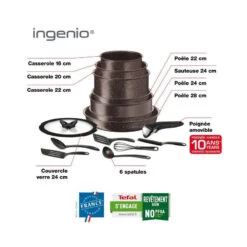 TEFAL L6789102 Ingenio Extreme Batterie De Cuisine 15 Pieces - Marron Effet Pierre - Fabriqué En France