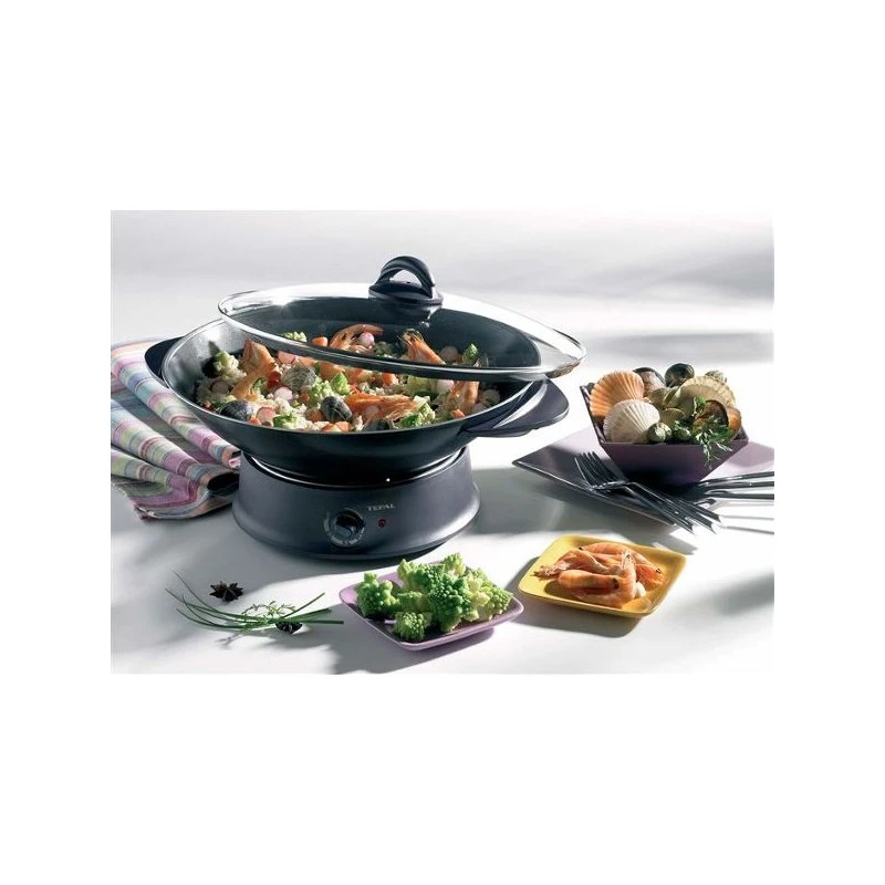 TEFAL Wok 6L 1200W 8 Pers Thermostat Réglable Couvercle En Verre Cuve Aluminium - Image 3