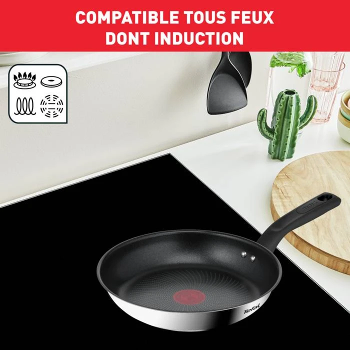 Tefal Delicious Batterie De Cuisine Inox 8 Pièces Casserole 16 Cm, Faitout 24 Cm + Couvercle, Poêles Revêtues 24/28 Cm, Louche, Ecumoire, Feutrine Protège-poêles - Image 7